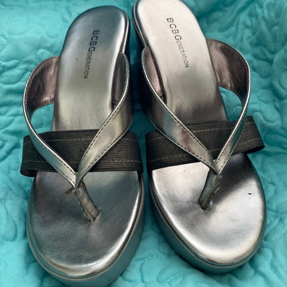 Silver BCBGeneration wedge sandals